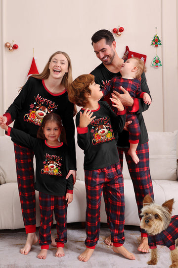 Svart Rød Familie Matchende Pyjamas Voksen Barn Baby Topper og Rutete Bukser Jule Pyjamas Sett